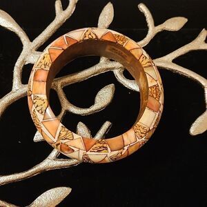 Handmade Artisan Bracelet from India - Cream, Coral & Burgundy Pattern - Boho